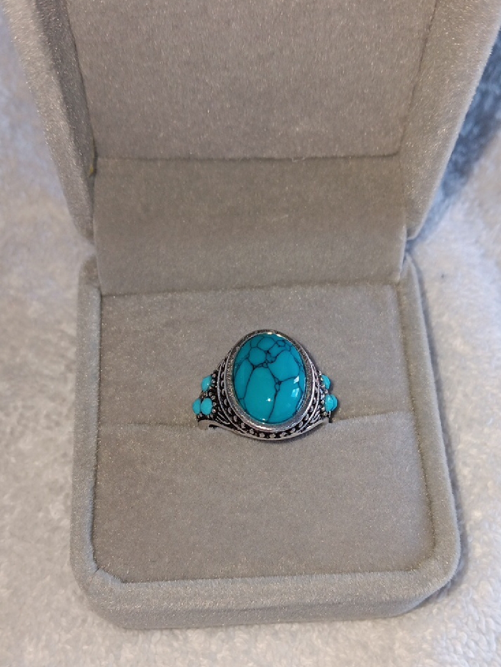 Turquoise Silvertone Ring - Size 6 - NWOT